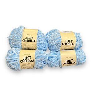 Lot Of 4 Skeins Super Bulky Just Chenille Yarn - Light Blue 65yd 100% Polyester